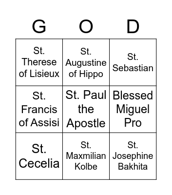 Saints Bingo Card