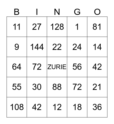 Hey Jessie!! Multiplication Bingo Game Bingo Card