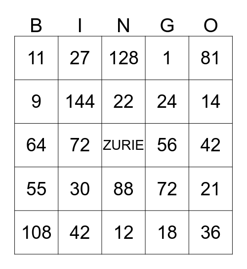 Hey Jessie!! Multiplication Bingo Game Bingo Card