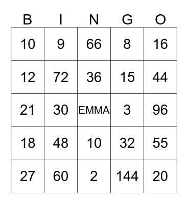 Hey Jessie!! Multiplication Bingo Game Bingo Card