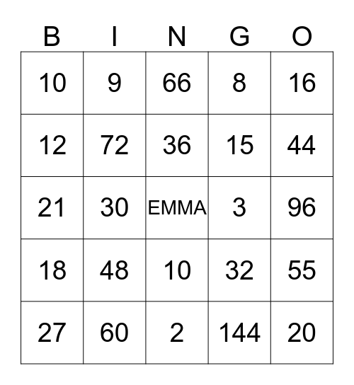 Hey Jessie!! Multiplication Bingo Game Bingo Card