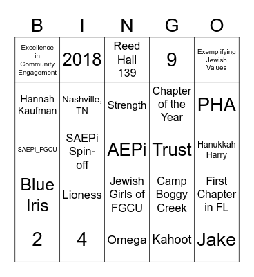SAEPi Bingo Card