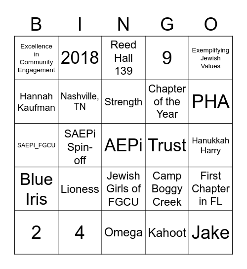 SAEPi Bingo Card