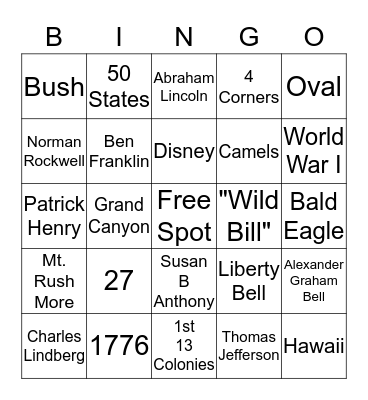 US Trivia  Bingo Card