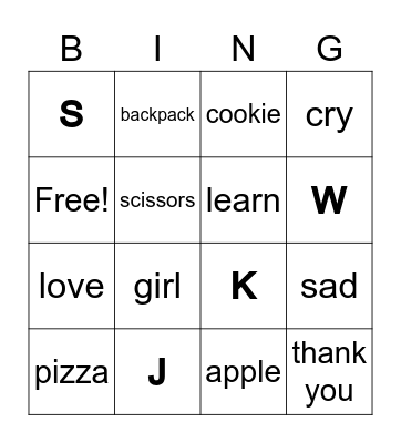 ASL bingo Card