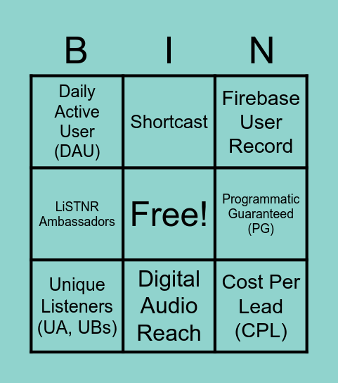 LiSTNR Lexicon Bingo Card
