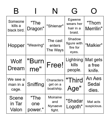 Wheel Of Time Bingo Card