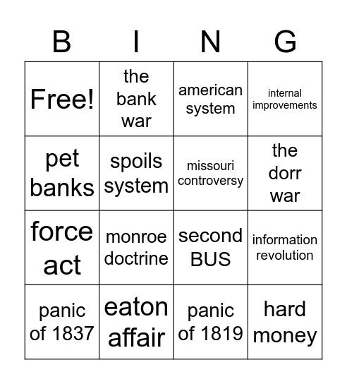 APUSH Chapter 10 Bingo Card