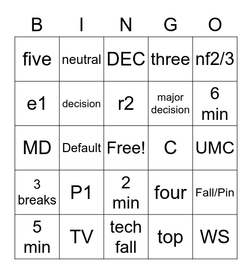 Grapplerette BINGO Card