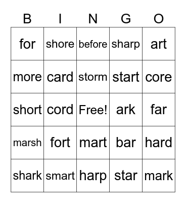 ar and or Bingo Card