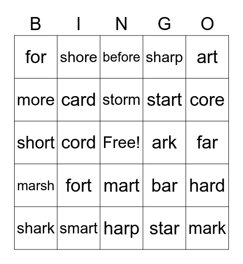 ar and or Bingo Card