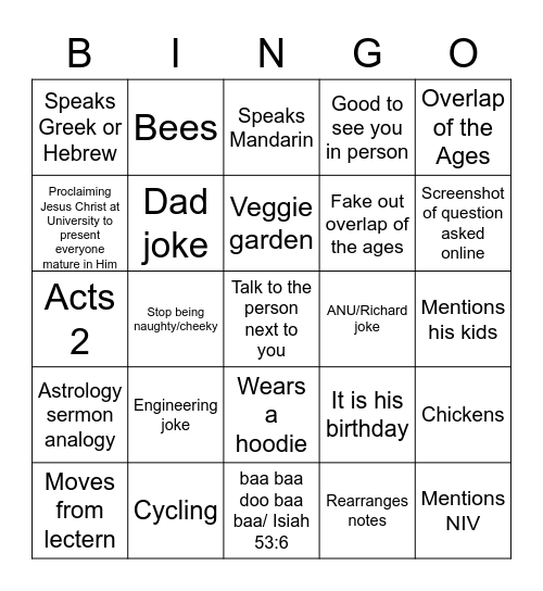 Carl NTE Bingo Card