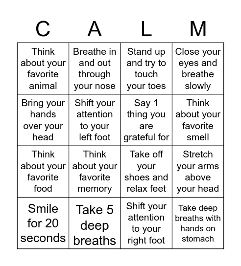 SRC Meditation Bingo Card