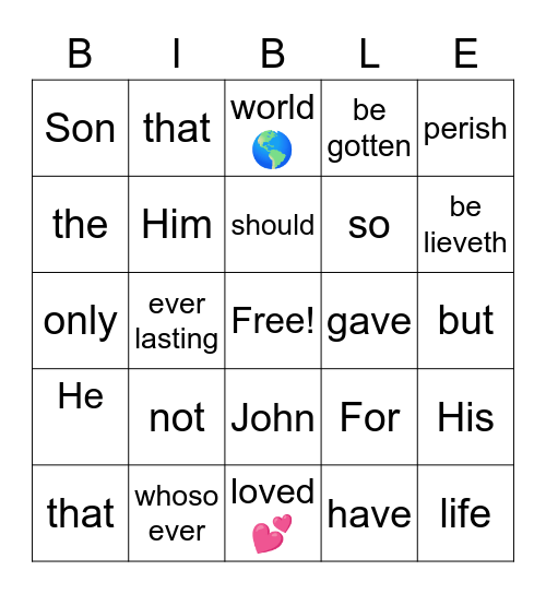 John 3:16 Bingo Card