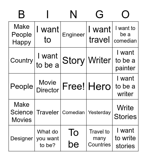 I Want to be a Movie Director Bingo Card