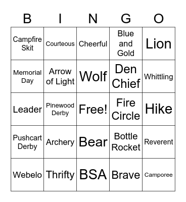 Cub Scout Bingo Card