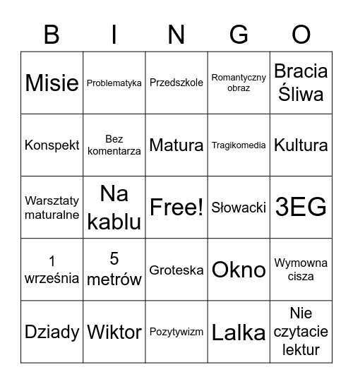 Bingo Pani Dudy Bingo Card