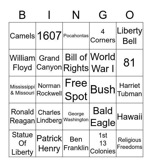 US Trivia  Bingo Card