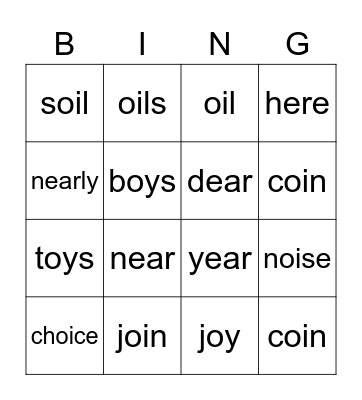 oy/oi and ear/ere/eer Bingo Card
