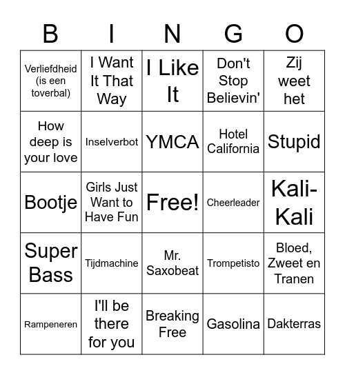 Music Bingo Card