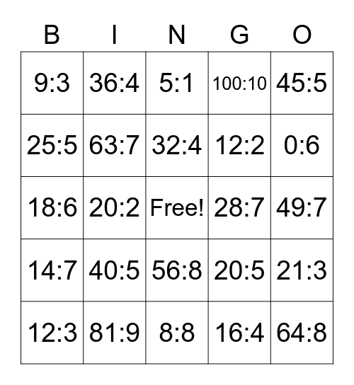 Division Bingo Card