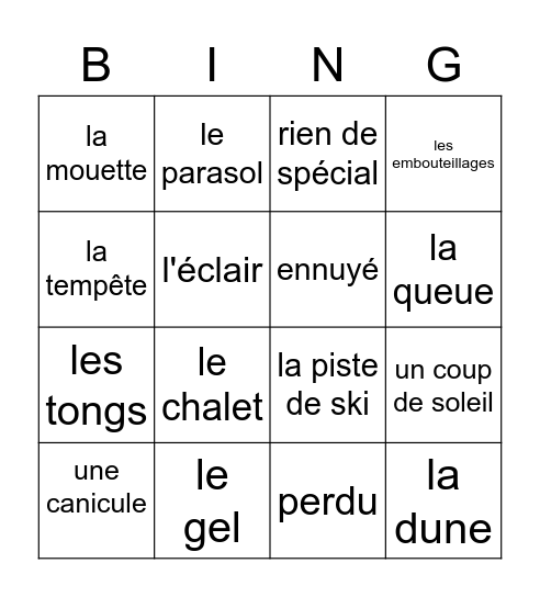 Souvenirs de vacances Bingo Card