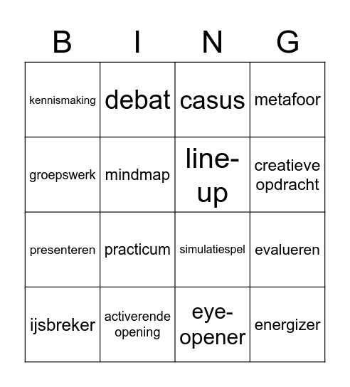 Werkvormen Bingo Card