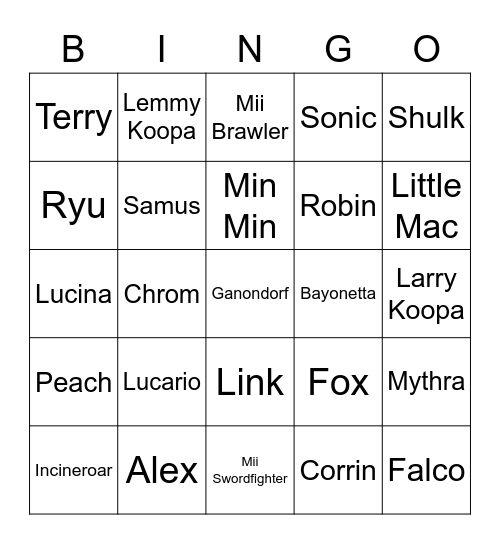 Jet ROUND 2 (Smash Bros) Bingo Card