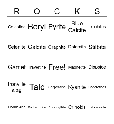 Capital District Mineral Club Bingo Card