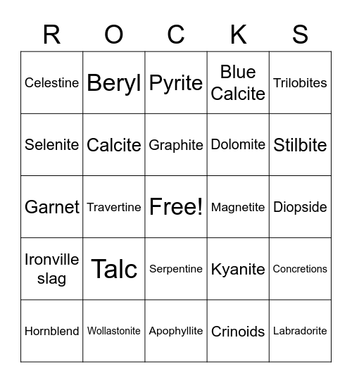 Capital District Mineral Club Bingo Card