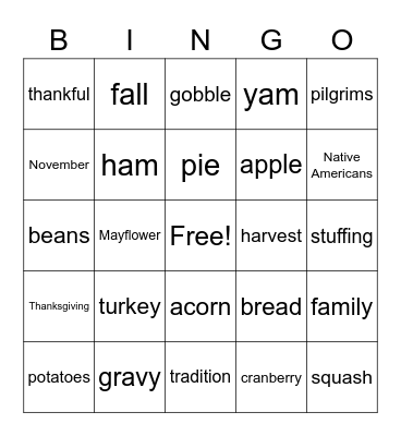 Thanksgiving Bingo Card
