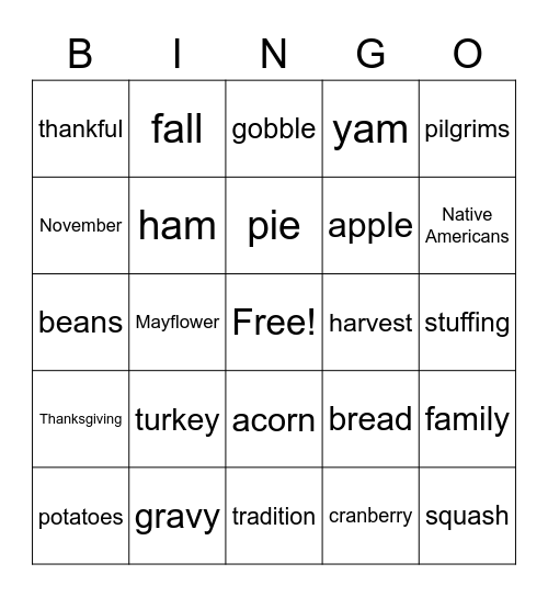 Thanksgiving Bingo Card