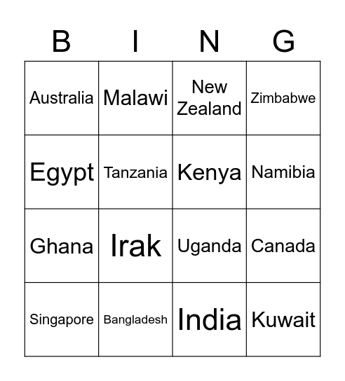 The British Empire Bingo Card