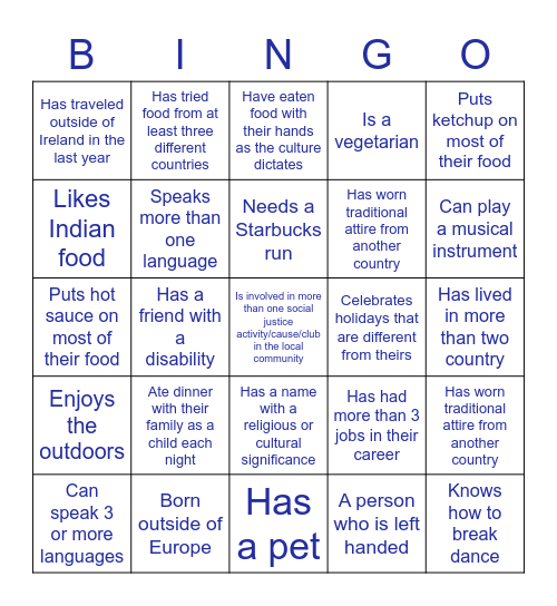 Cultural Diversity Bingo Card