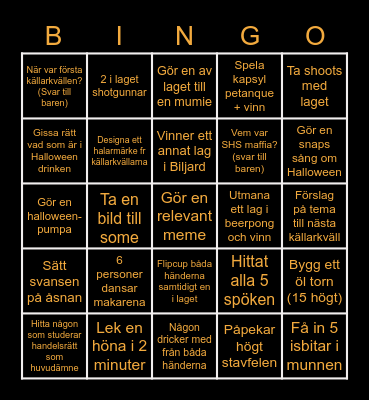 Källarkväll Bingo Halloween Bingo Card