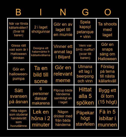 Källarkväll Bingo Halloween Bingo Card