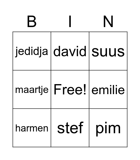 namen Bingo Card