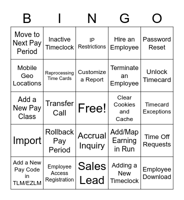 Shadow Bingo! Bingo Card