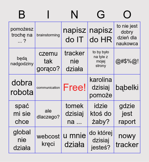 kost mecz Bingo Card