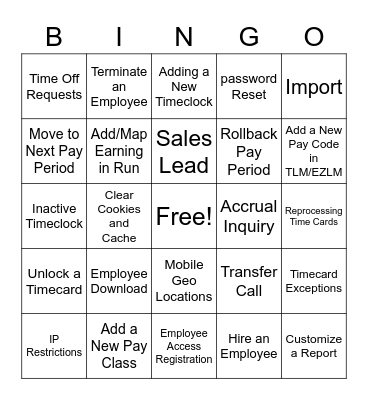 Shadow Bingo! Bingo Card