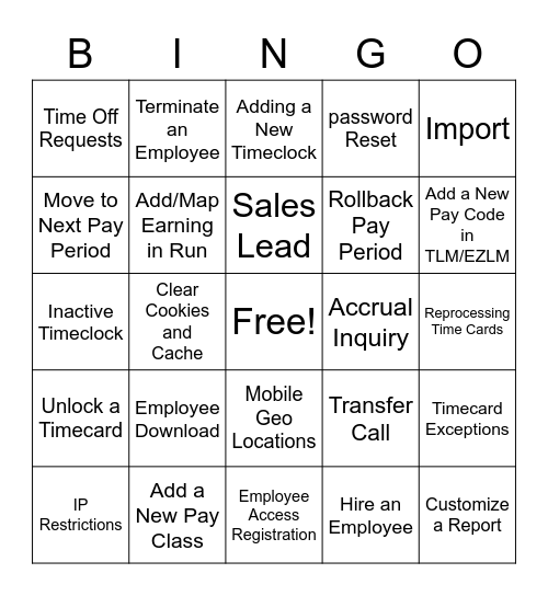 Shadow Bingo! Bingo Card