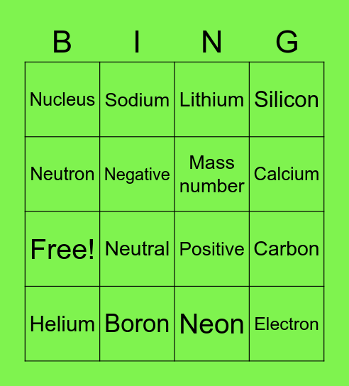 Atomic Structure Bingo Card