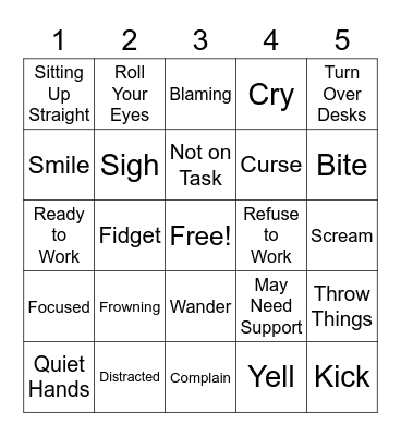Anger Thermometer Bingo Card
