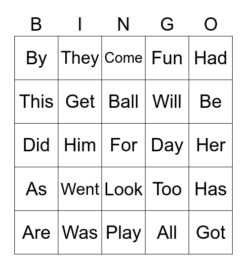 Level B Sight Words Bingo Card