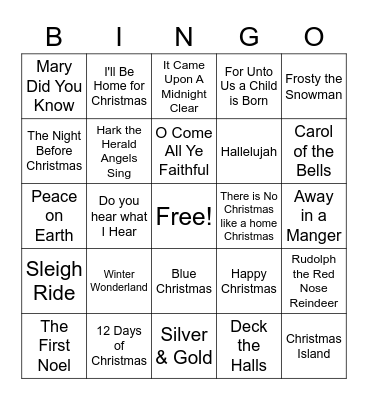 Holiday Music Bingo Card