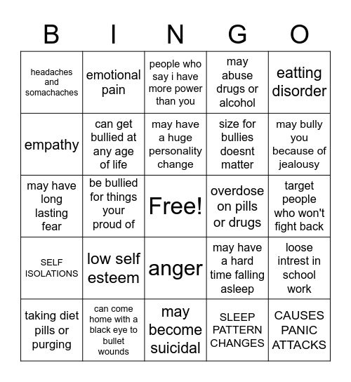 bullying Bingo Card