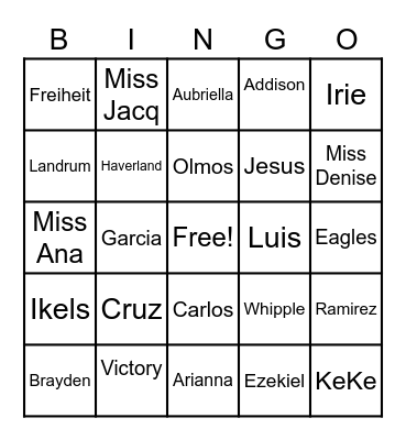 Kids Club at Freiheit Bingo Card