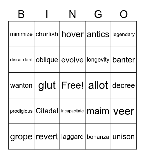 Vocab Bingo Card