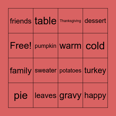 Thanksgiving Bingo Card