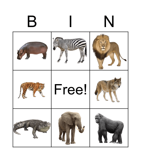 Wild Animal Bingo Card